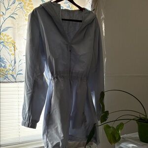 Trench Jacket Wind/Rain Light Blue Hooded Jacket Draw String